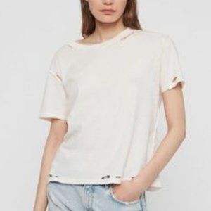 All Saints Distressed Tee, Pale Pink, Size L